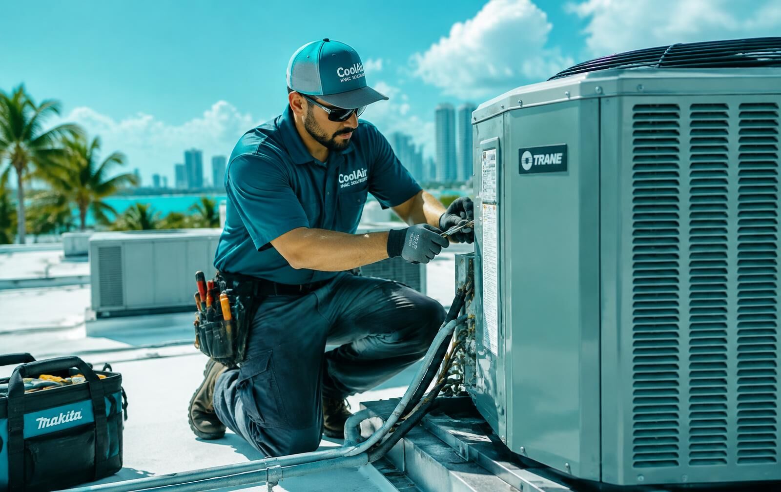 Técnico instalando ar condicionado